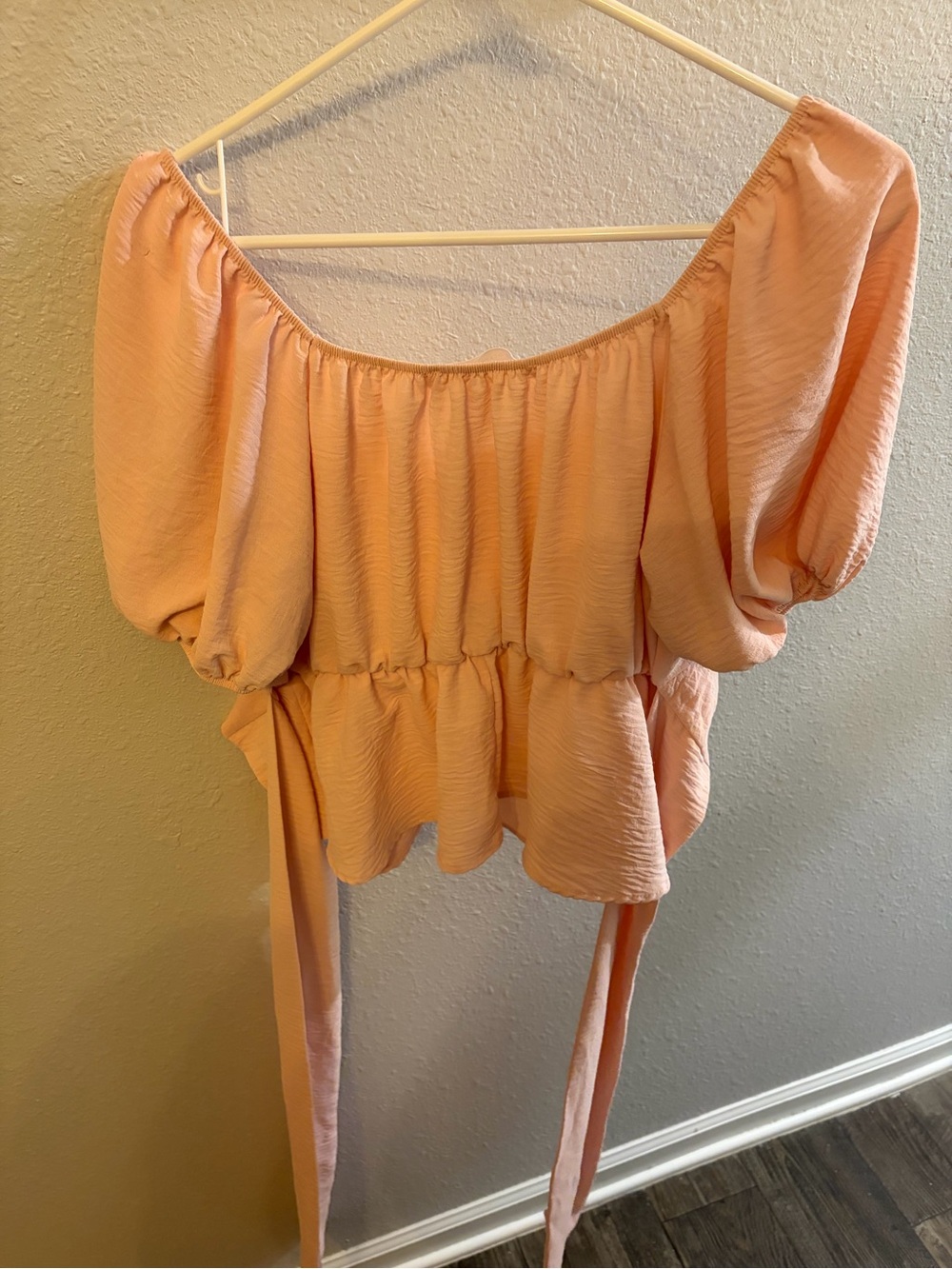Altar'd State Peach Off-Shoulder Peplum Top